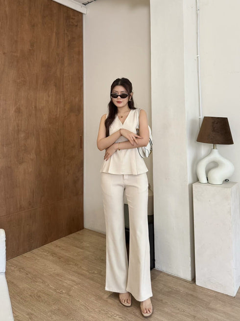 V-Neck Sleeveless Vest With Trousers sets